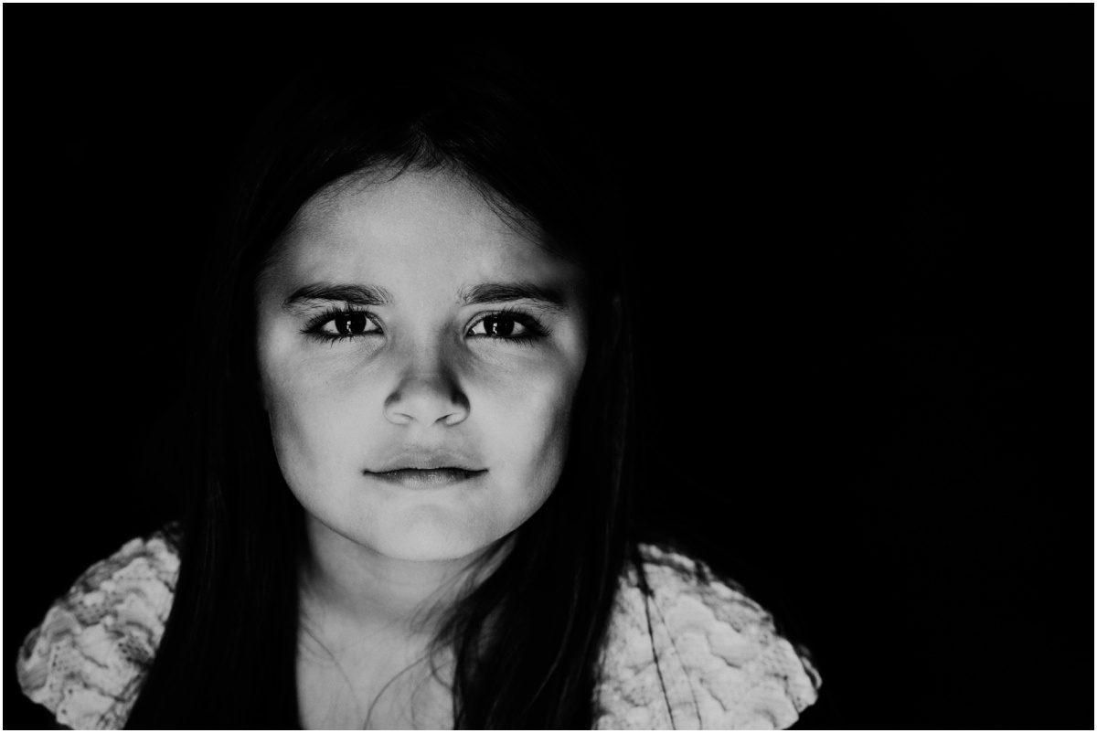 young girl portrait black and white