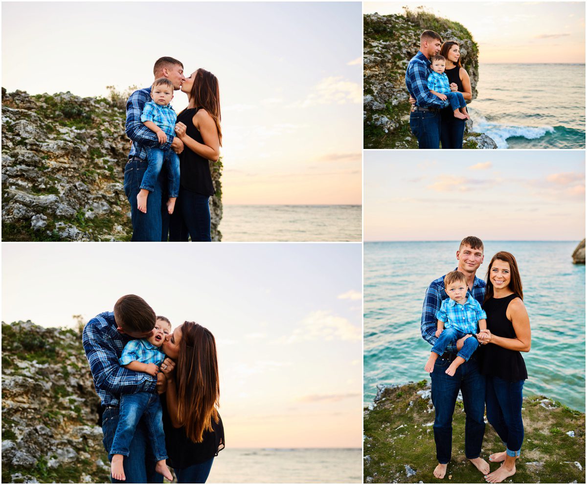family portraits next to the ocean