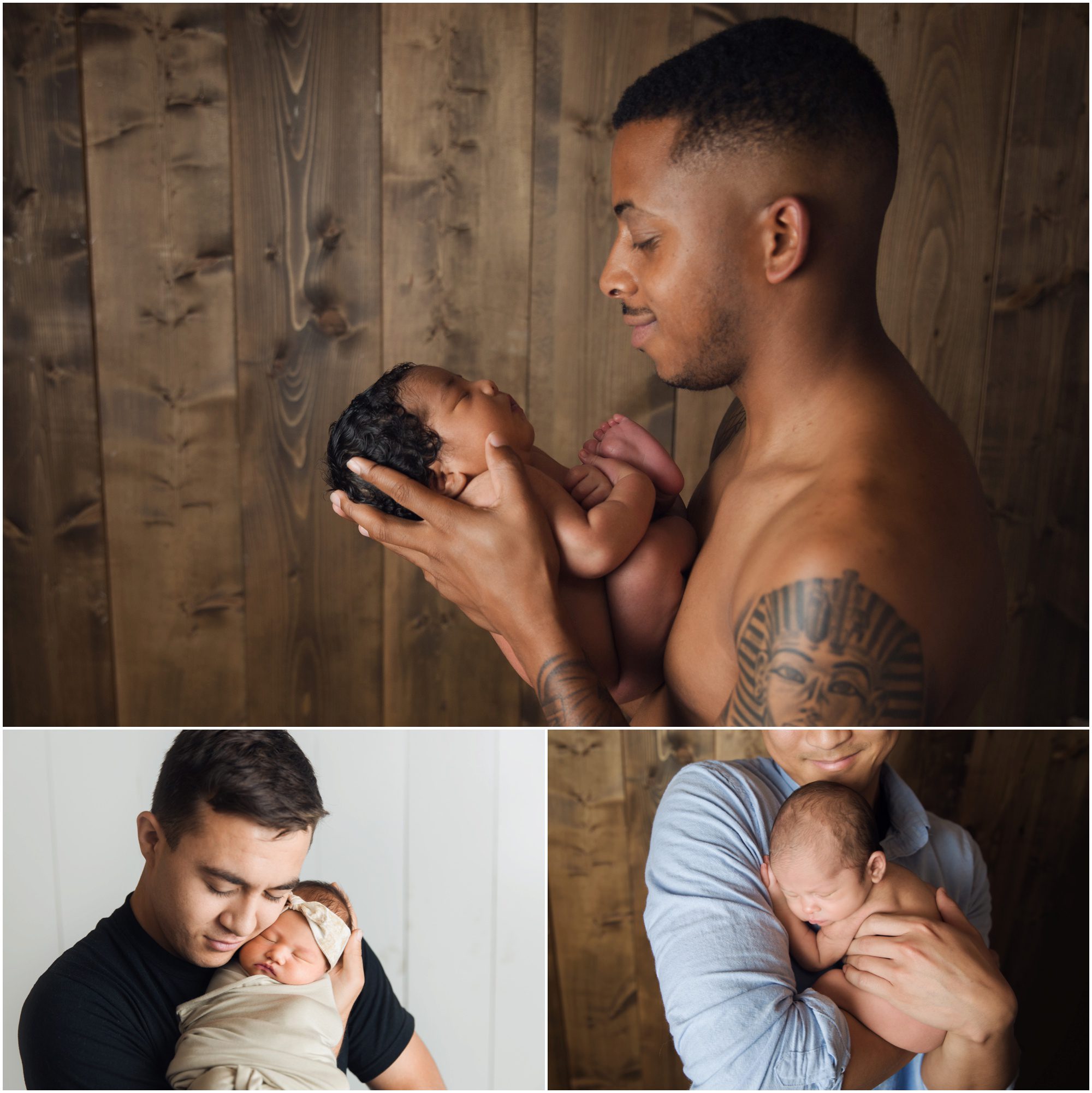 Studio photography of newborn and fathers