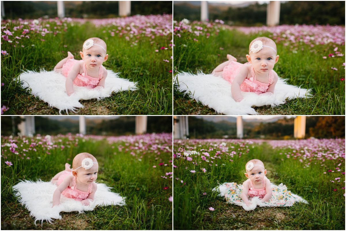 Okinawa Baby Photographer laying on fur in flowers