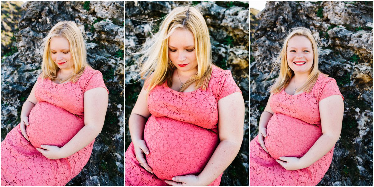 Okinawa Pregnancy Photographer pink dress on a rock