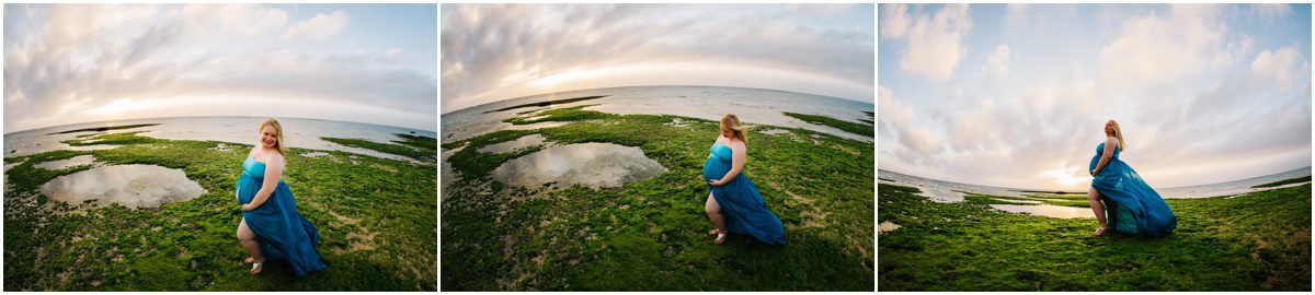 Okinawa Pregnancy Photographer fisheye lens at sunset