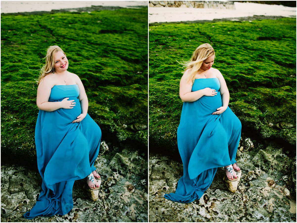 Okinawa Pregnancy Photographer green moss at low tide