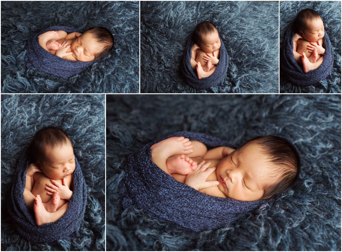 Okinawa Newborn Boy Photographer blue flokati wrapped