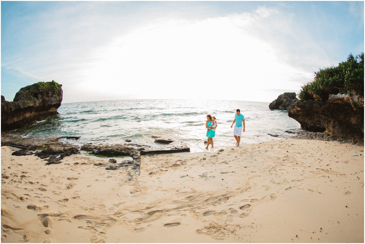 family walking along beach Okinawa Beach Family Photographer