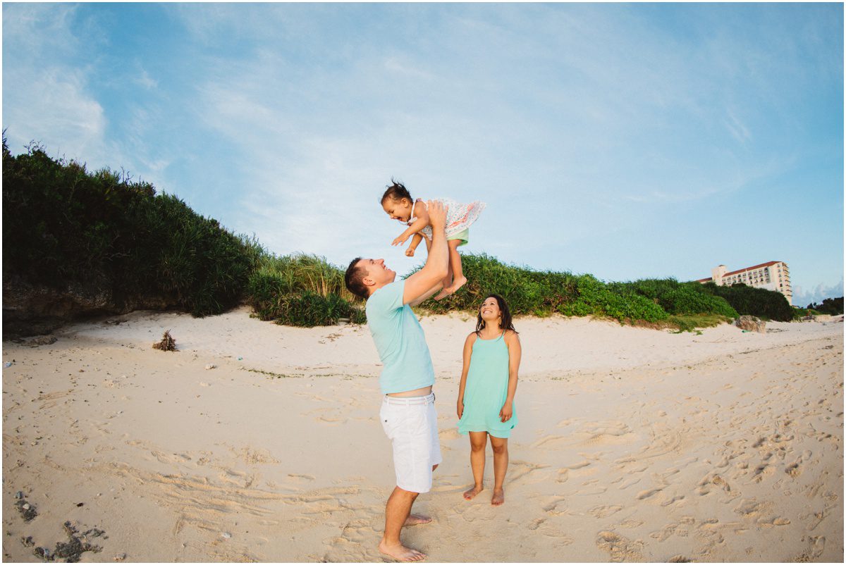 Okinawa Beach Family Photographer girl in the air
