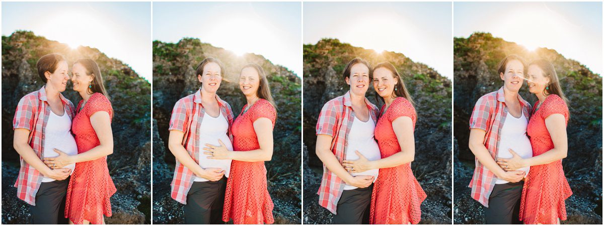 Okinawa Beach Maternity Photographer moms by rock