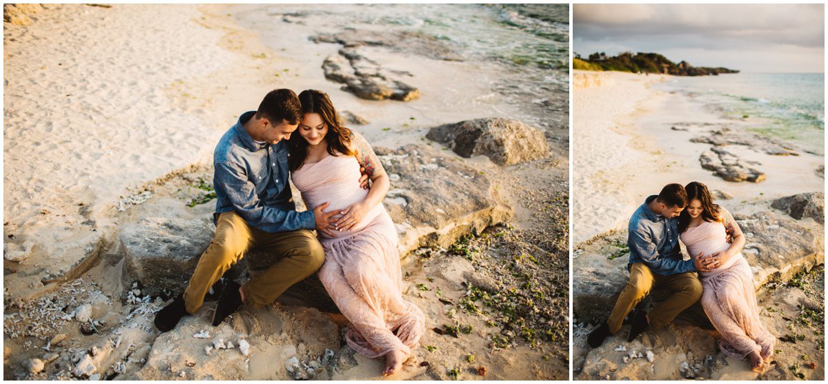 natural-light-beach-maternity sitting on the rock