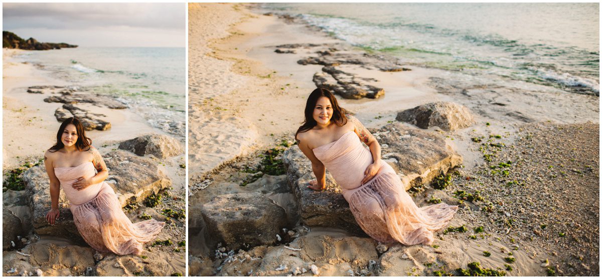 natural-light-beach-maternity pink lace dress