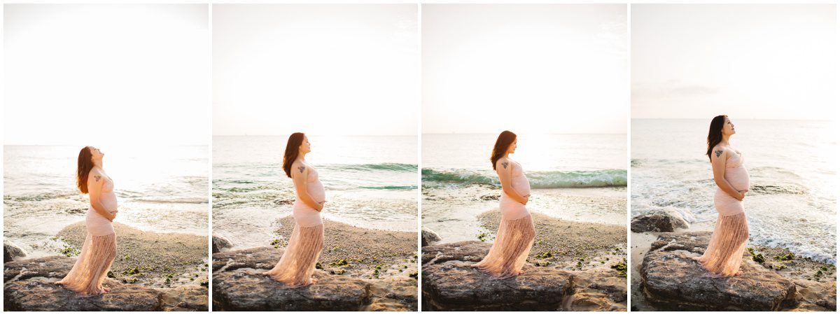 natural-light-beach-maternity standing on rock