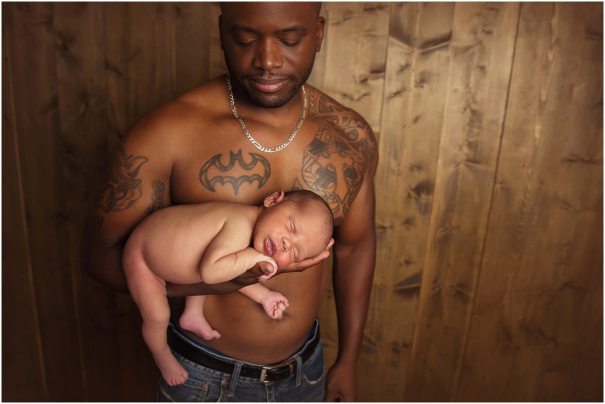 newborn and topless dad orange-studio-newborn-photographer