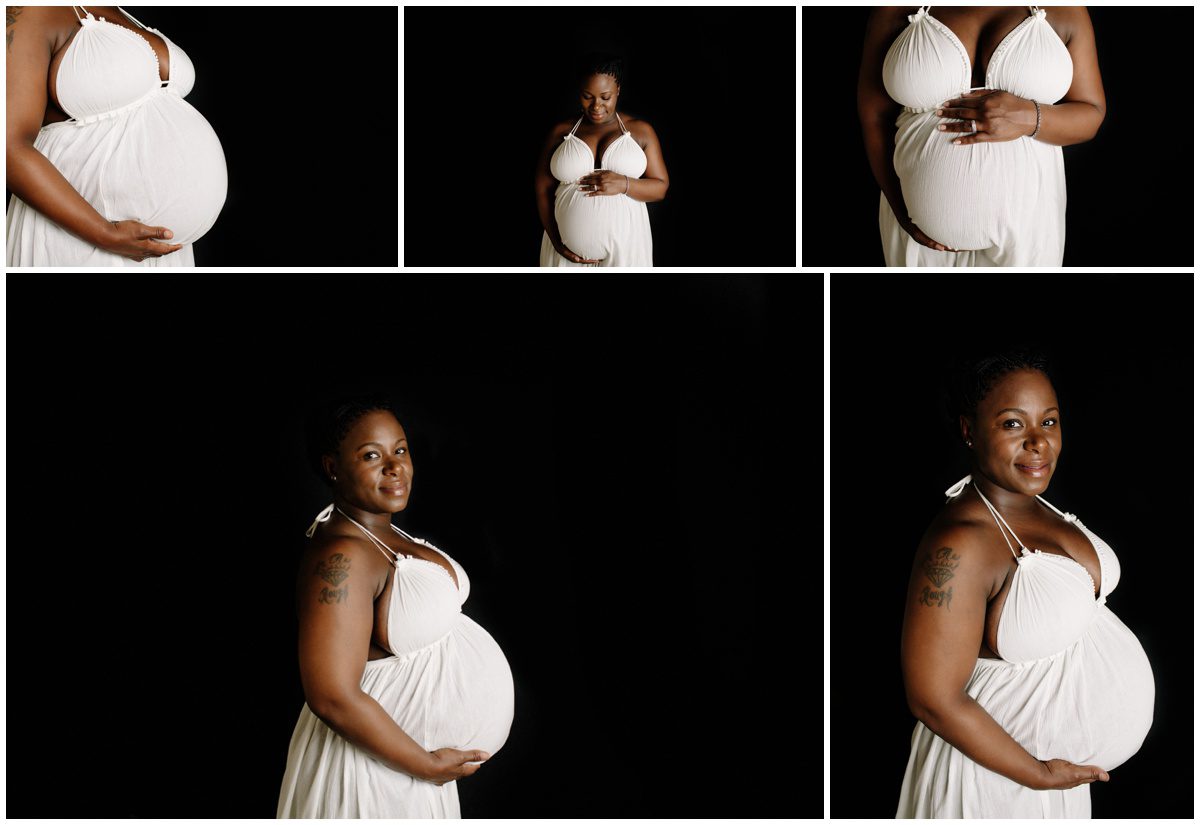 NEPA studio maternity photography sleek white dress