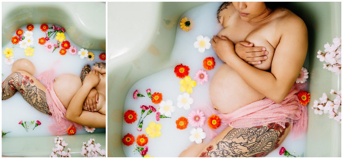 Orangeville, PA Milk Bath Maternity Photographer nude and tattooed