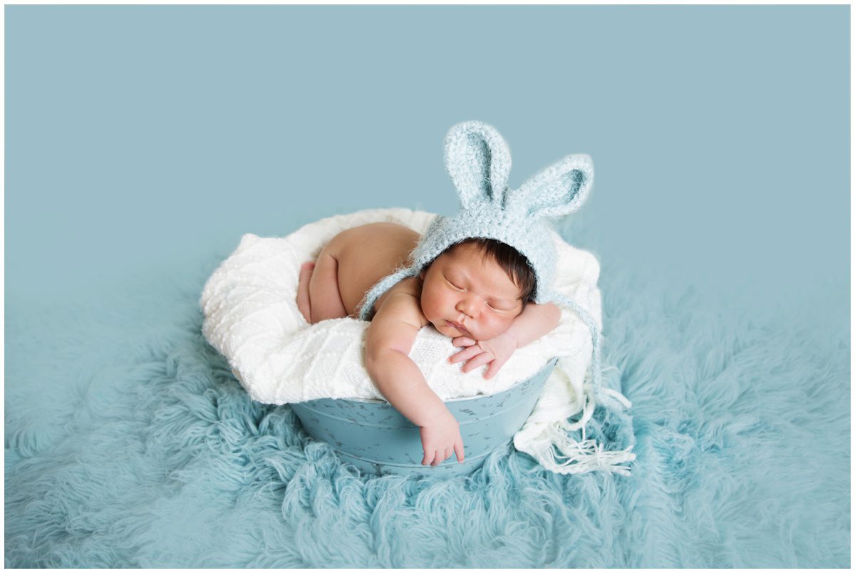 Scranton Newborn Studio Photographer bunny hat portrait