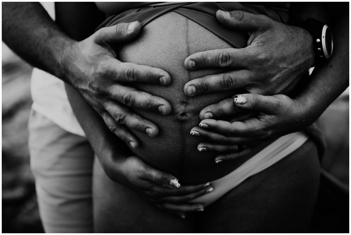 Allentown, PA Maternity Photographer black and white hands on belly