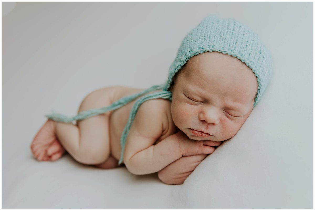 Bloomsburg PA, Newborn Photographer baby bonnet green