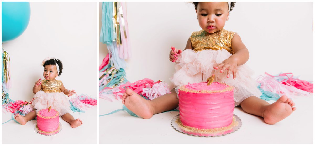1st Birthday Photographer in Bloomsburg, PA digging in cake