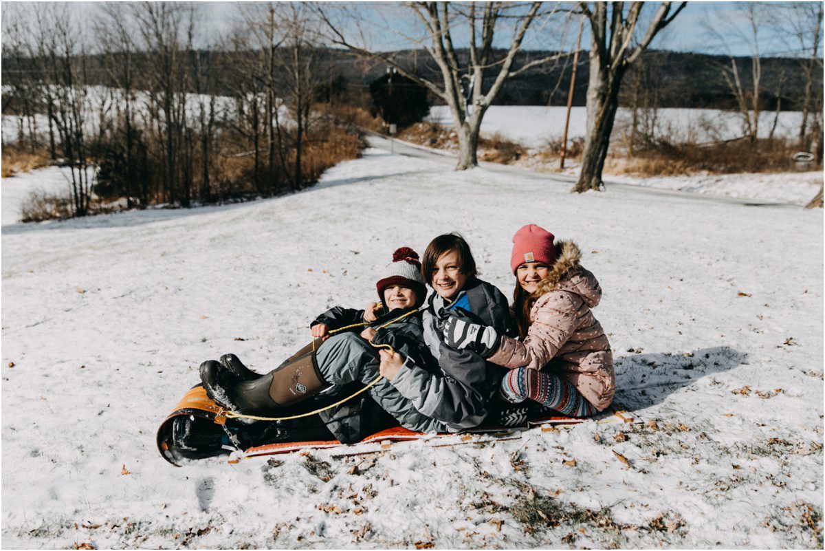 my three kids, Portrait Photographer, toboggan, sledding