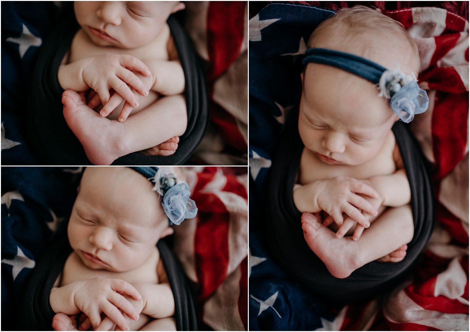 Baby in the American flag close up, Patriotic Newborn Photographer in Columbia County, PA