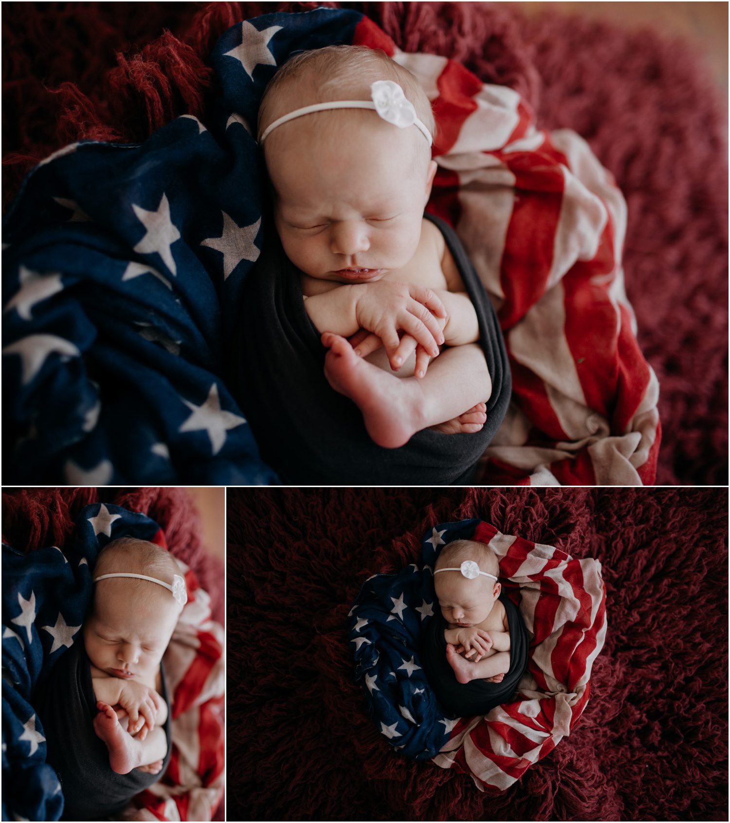 baby in american flag scarf, Patriotic Newborn Photographer in Columbia County, PA