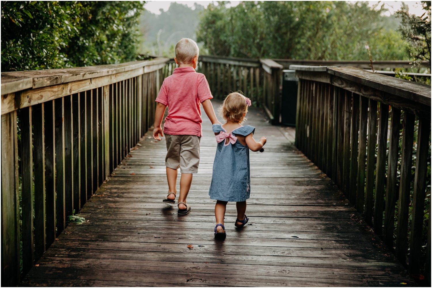 kids walking on bridge, Northeast Creek Park, North Carolina, Destination Family Photographer