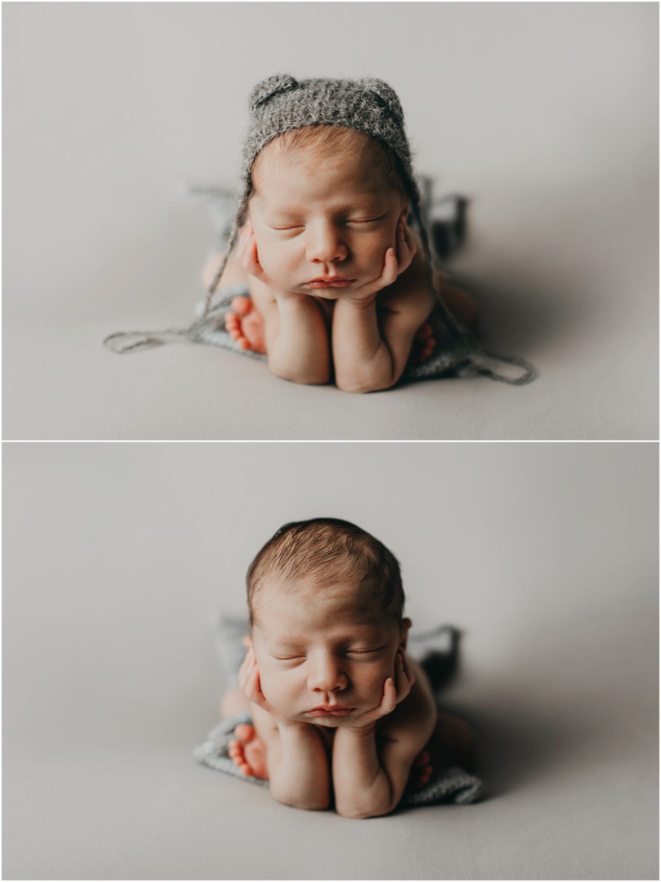 newborn baby with head in hands, Central Pennsylvania Newborn Photographer