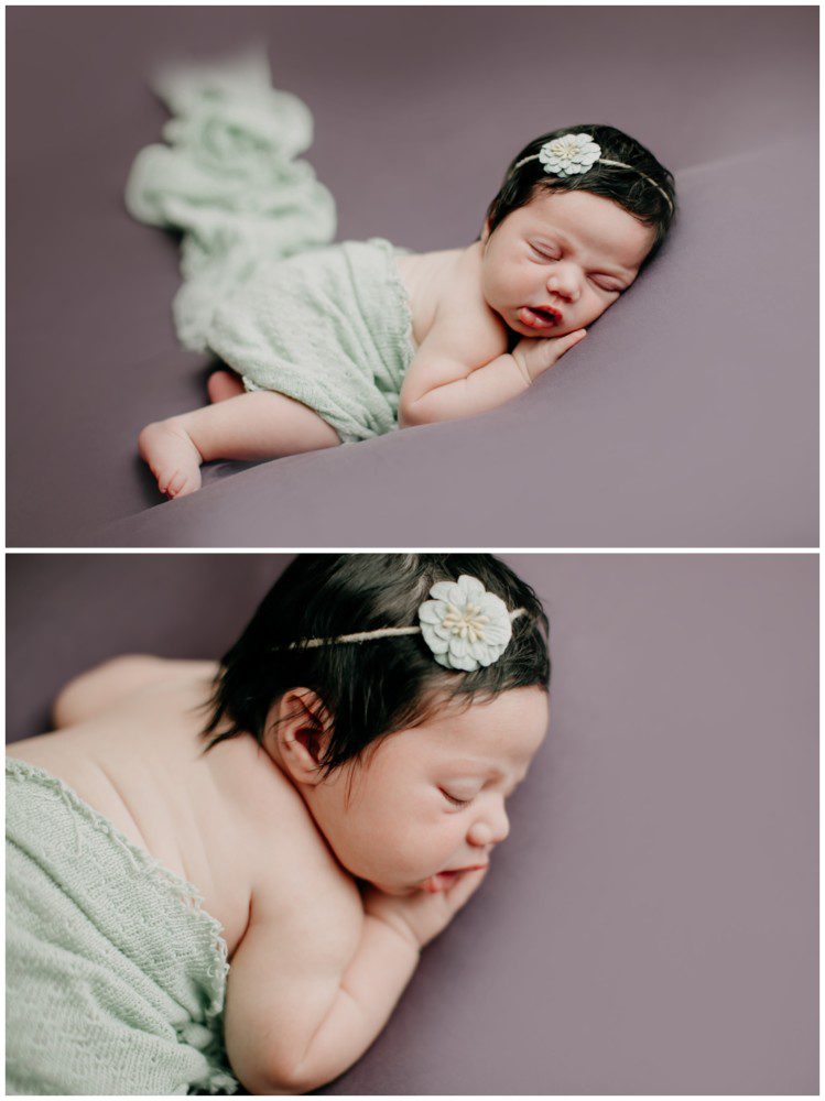 Catawissa Newborn Photographer, baby girl portraits, Pennsylvania newborn photographer, baby sleeping in green blanket