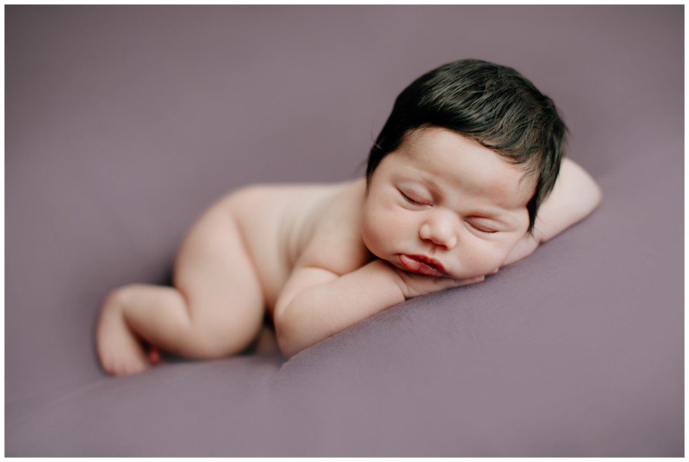 Catawissa Newborn Photographer, baby girl portraits, Pennsylvania newborn photographer, baby girl with full head of dark hair sleeping