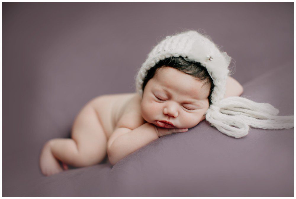 Catawissa Newborn Photographer, baby girl portraits, Pennsylvania newborn photographer, baby girl in a snow white bonnet