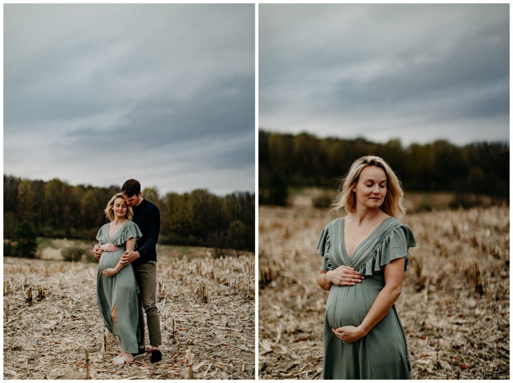 Catawissa Outdoor Maternity Photographer, pregnant woman standing on a hill, couples maternity