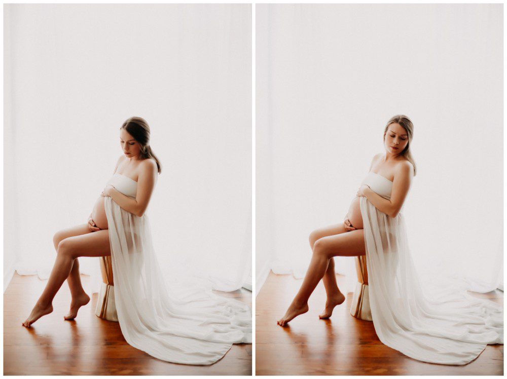 Wilkes Barre Maternity Photographer, pregnant woman in a white flowing gown